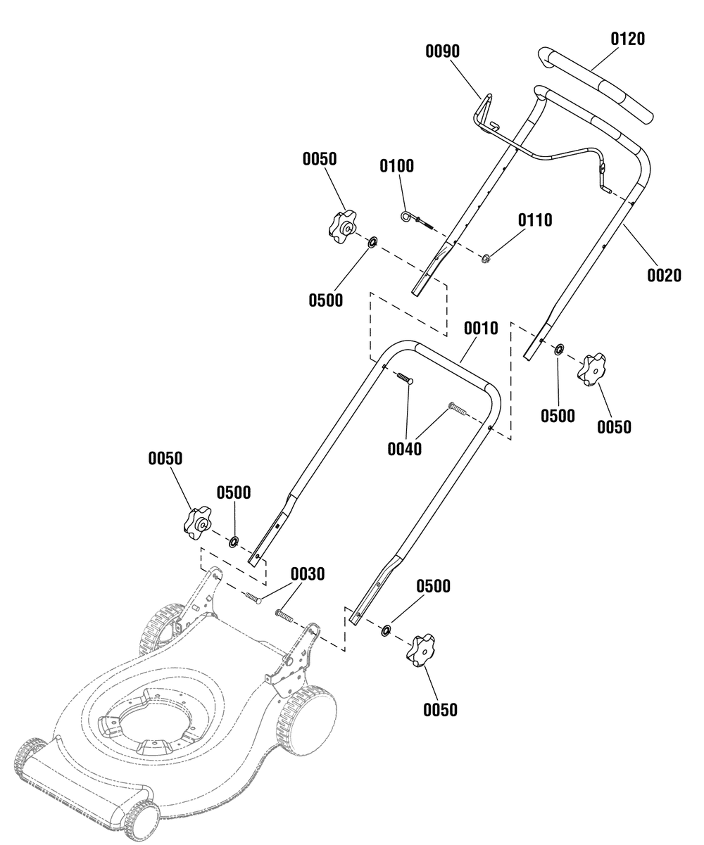 Handles Group (881305) Diagram and Parts List for 881548-MPH625E,625SERIES 2012 Briggs and Stratton Lawn Mower